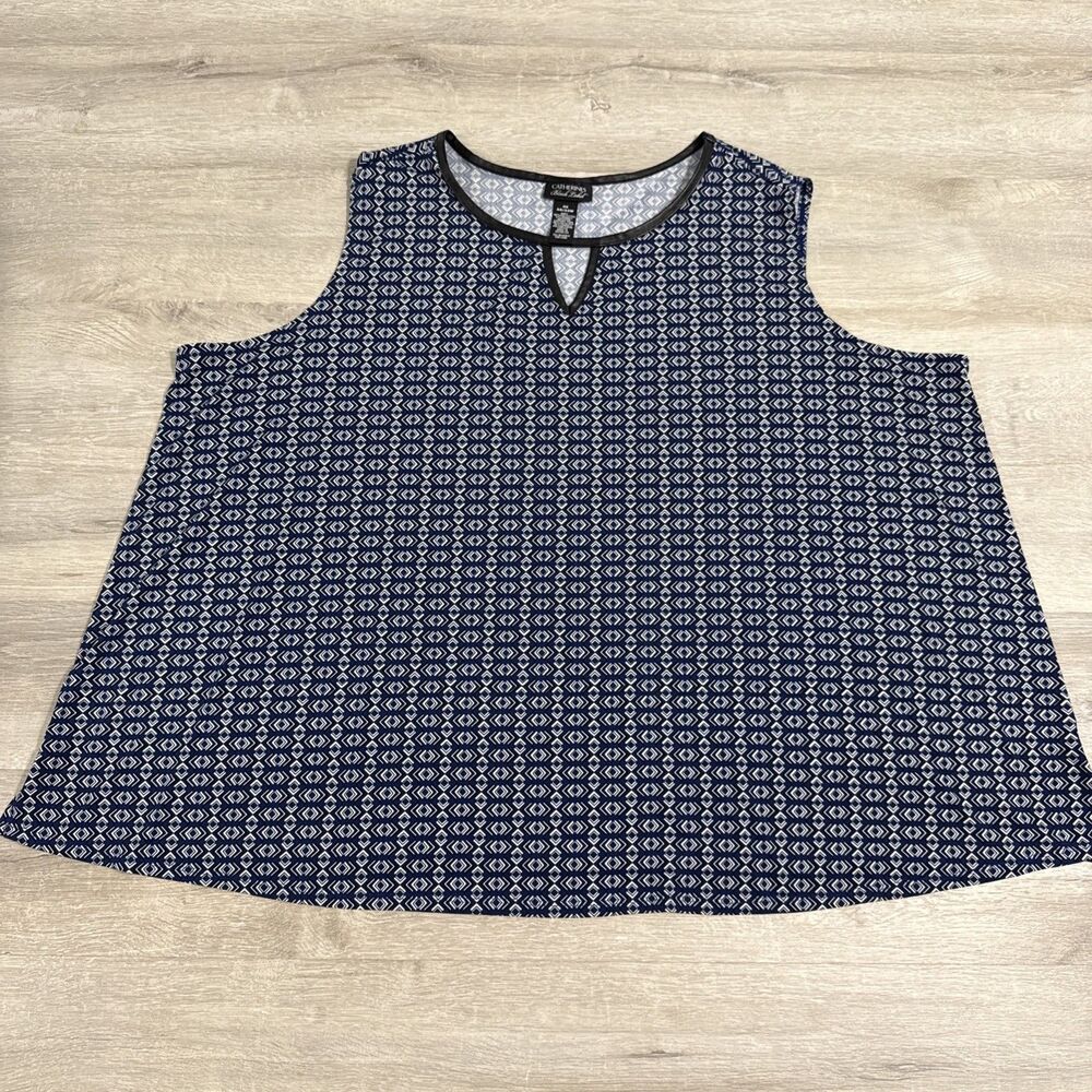 Catherines Sleeveless Tunic Top 4X 30/32W Blue Geometric Black Label